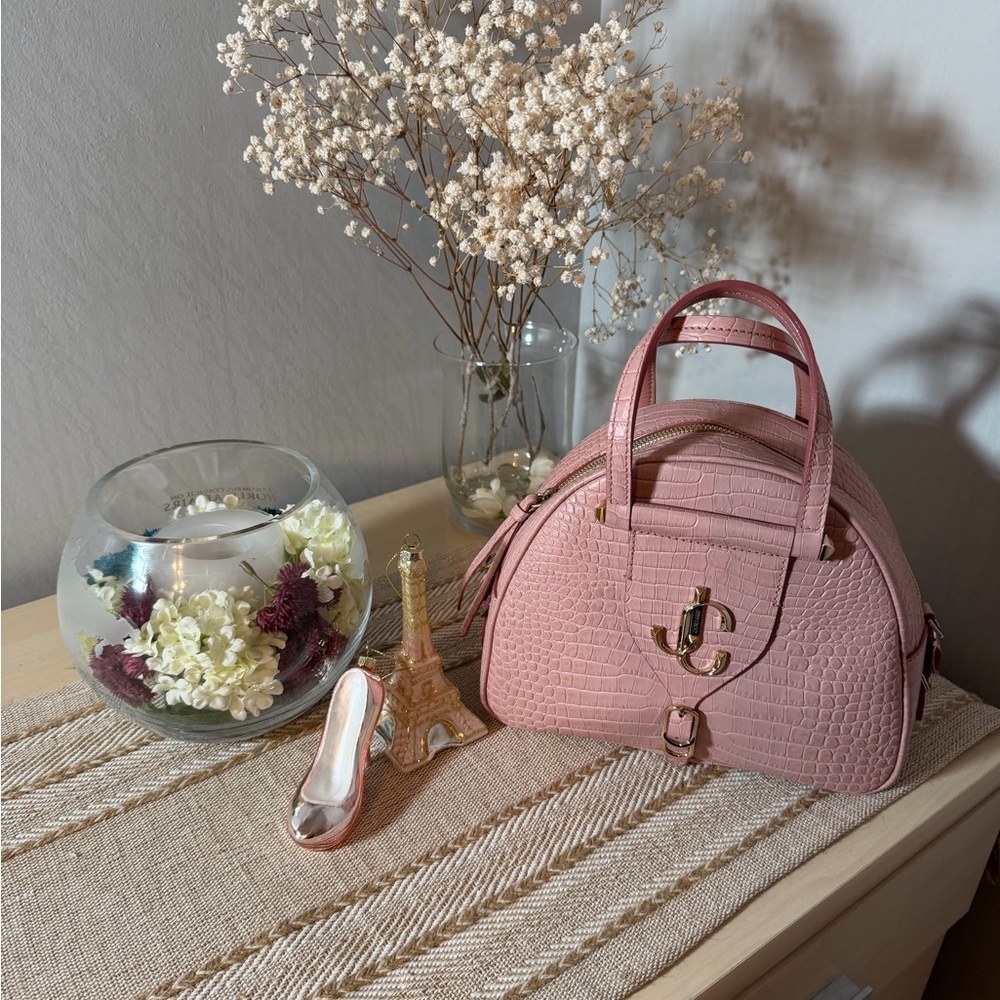Jimmy Choo Pink Croc-Embossed Satchel